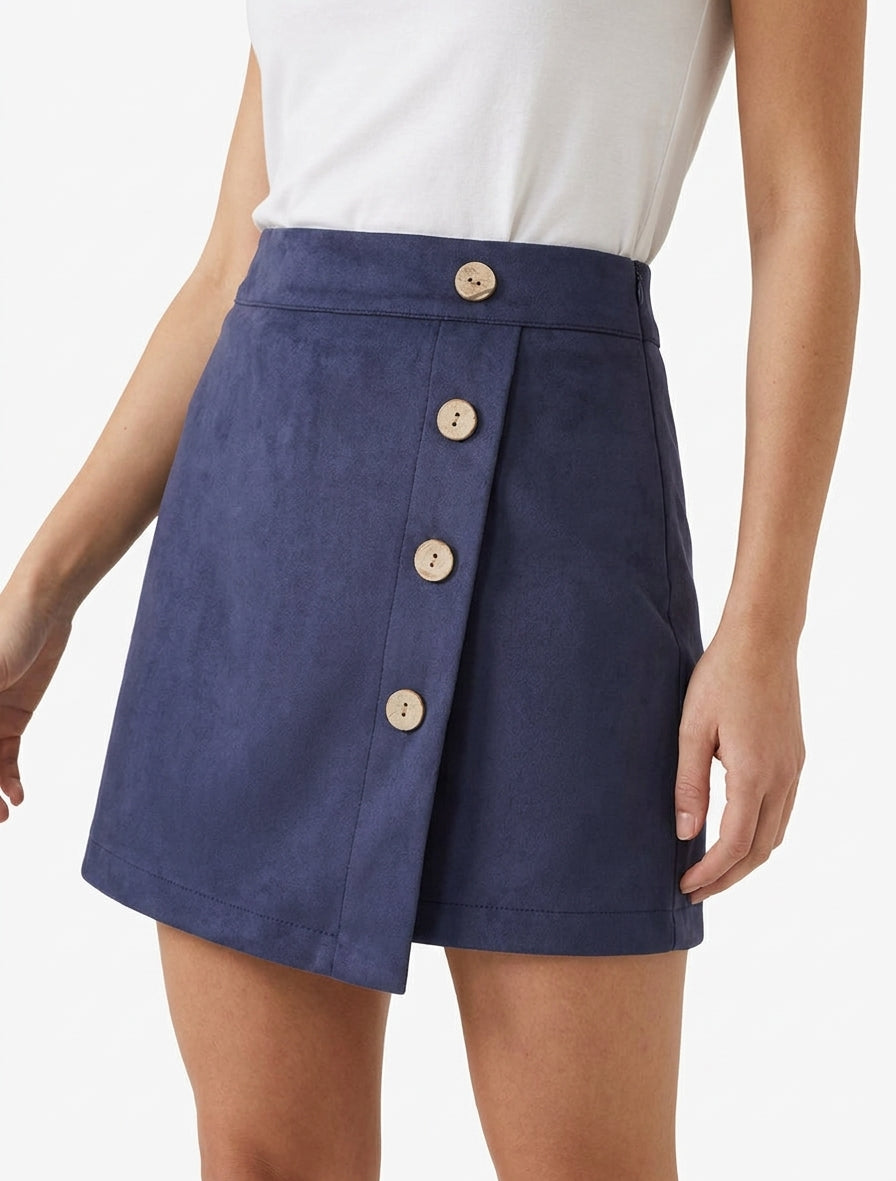 Jupe-short suédine taille haute - Marine