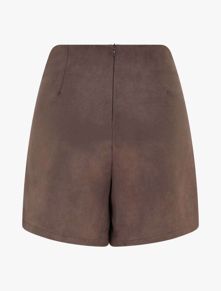 Jupe-short en suédine style portefeuille à zip - Marron - 2