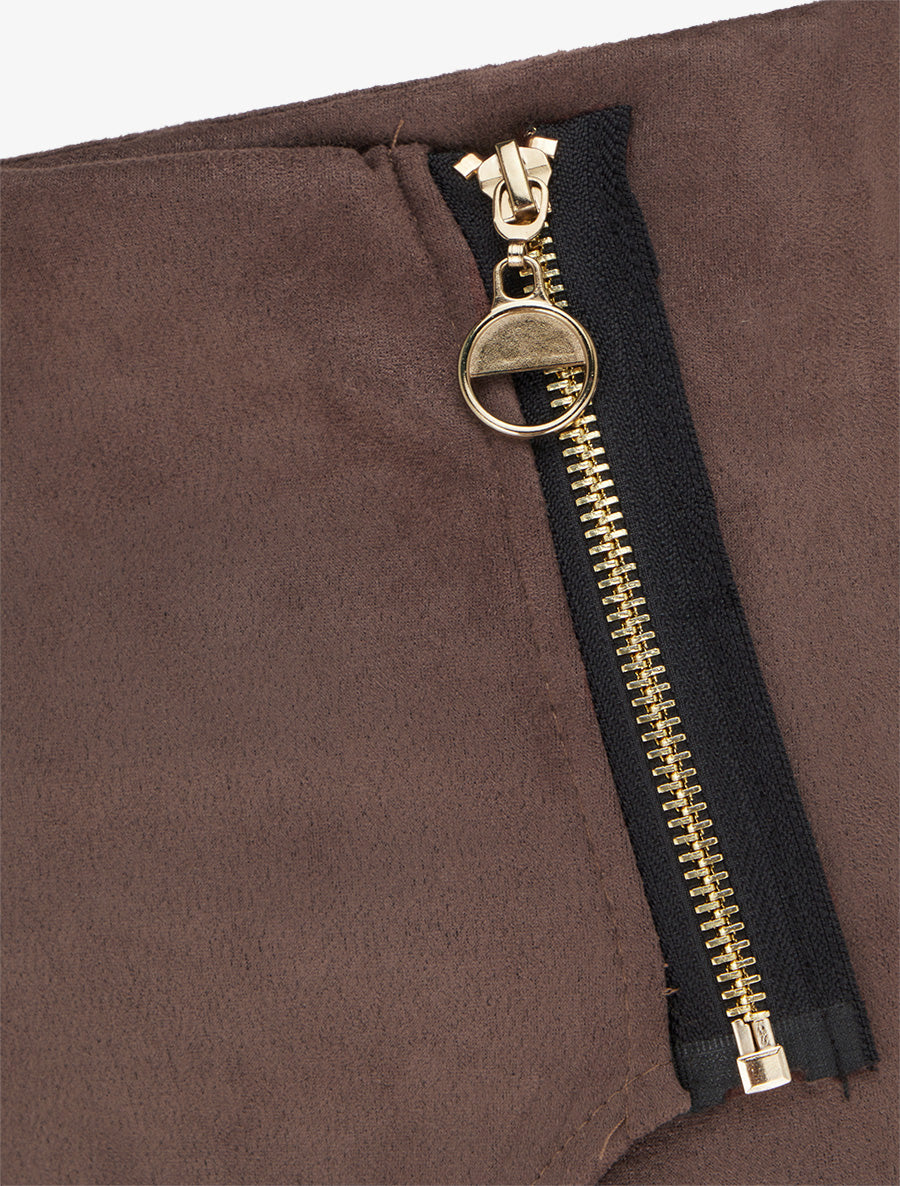 Jupe-short en suédine style portefeuille à zip - Marron - 3