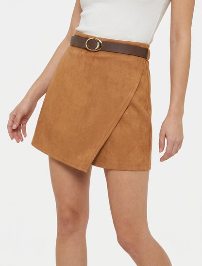 Jupe-short portefeuille taille haute - Camel