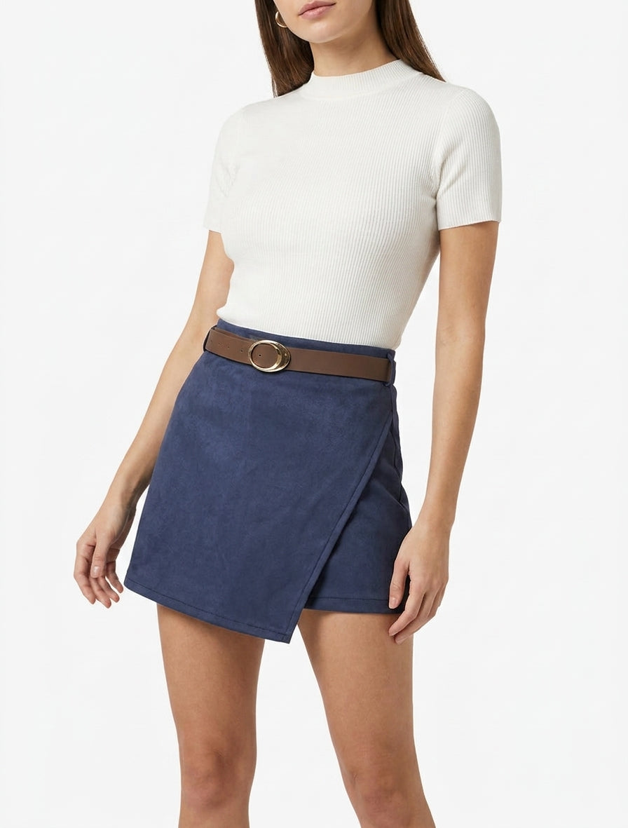 Jupe-short taille haute à pans croisés - Marine