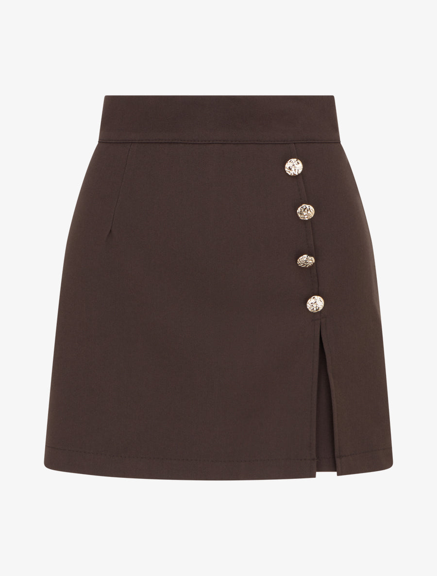 Jupe-short fendue à boutons décoratifs - Chocolat - 1