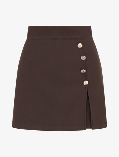 Jupe-short fendue à boutons décoratifs - Chocolat - 1
