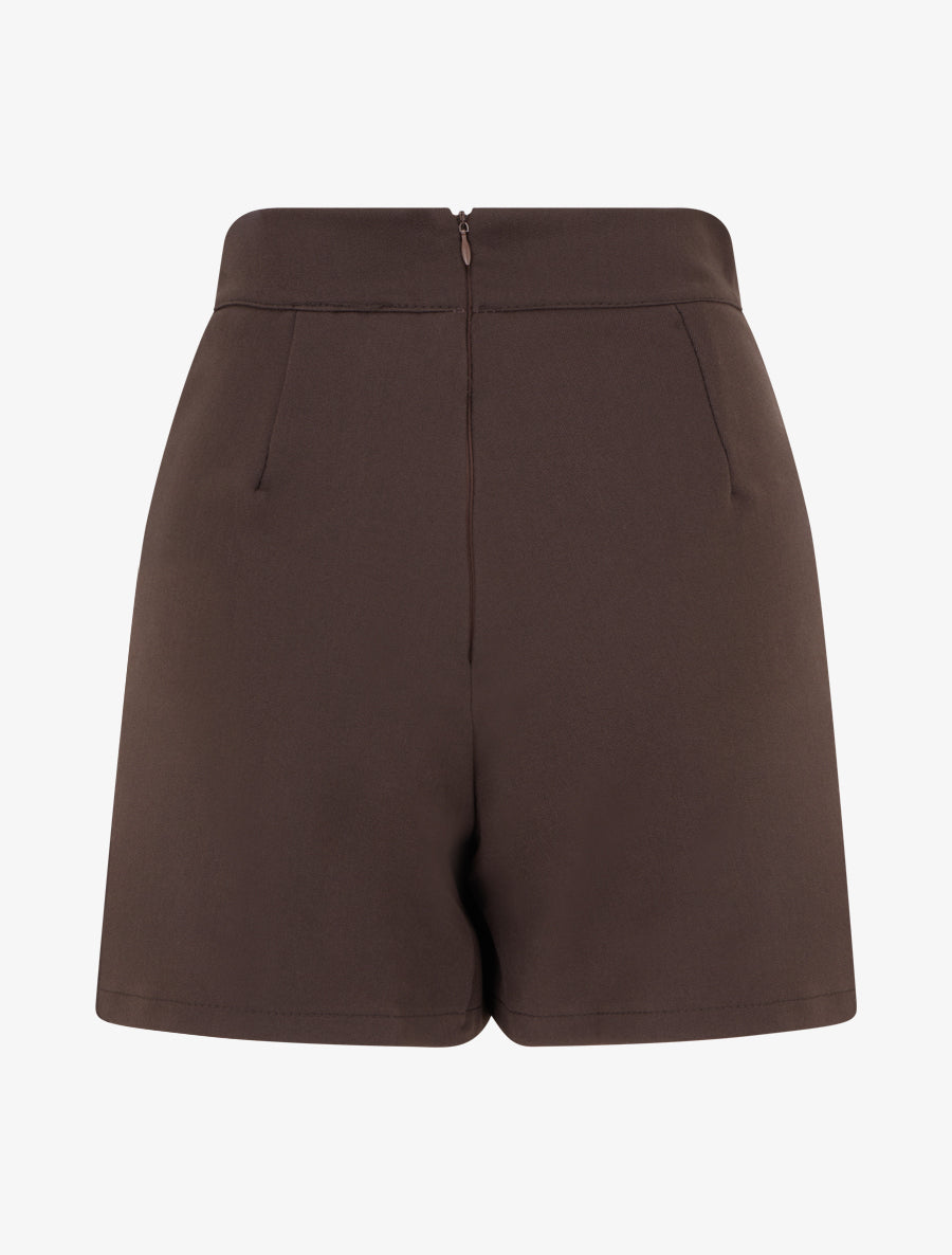 Jupe-short fendue à boutons décoratifs - Chocolat - 2