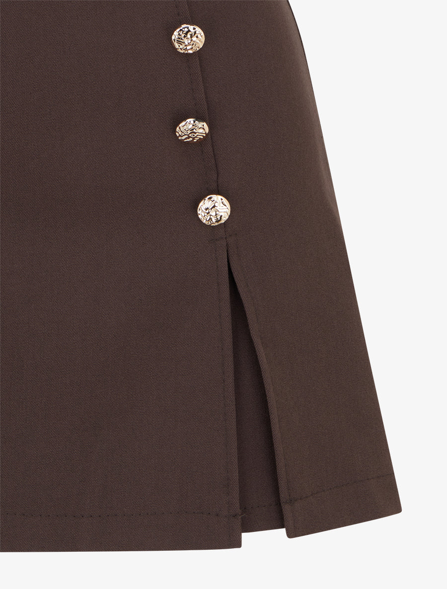 Jupe-short fendue à boutons décoratifs - Chocolat - 3