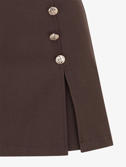 Jupe-short fendue à boutons décoratifs - Chocolat - 3
