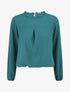 Top uni à col dentelle - Bleu lagon - 1