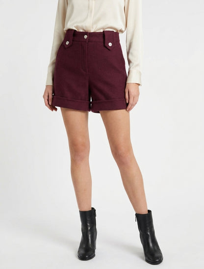 Short droit taille haute à passants - Lie de vin
