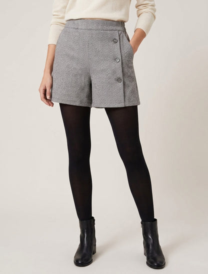 Short en feutrine taille haute chevron - Gris