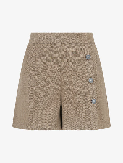 Short en feutrine à taille haute et boutons décoratifs - Beige - 1