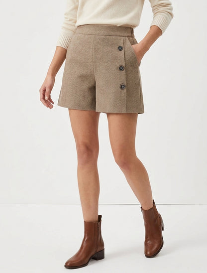 Short en feutrine taille haute chevron - Beige