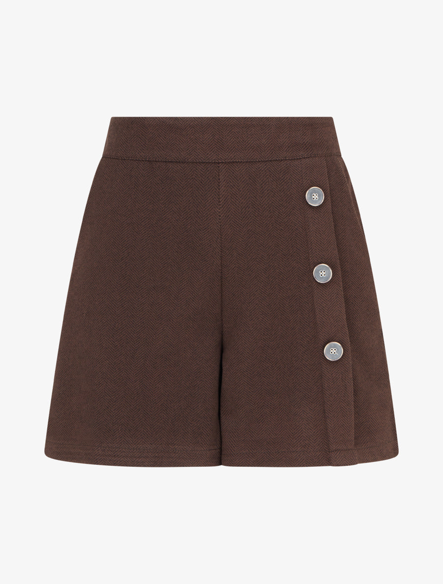 Short en feutrine à taille haute et boutons décoratifs - Marron - 1