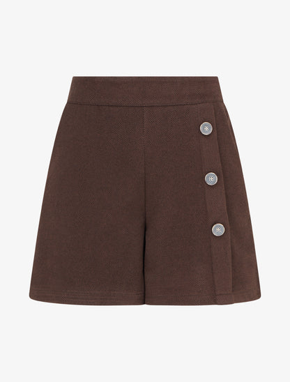 Short en feutrine à taille haute et boutons décoratifs - Marron - 1