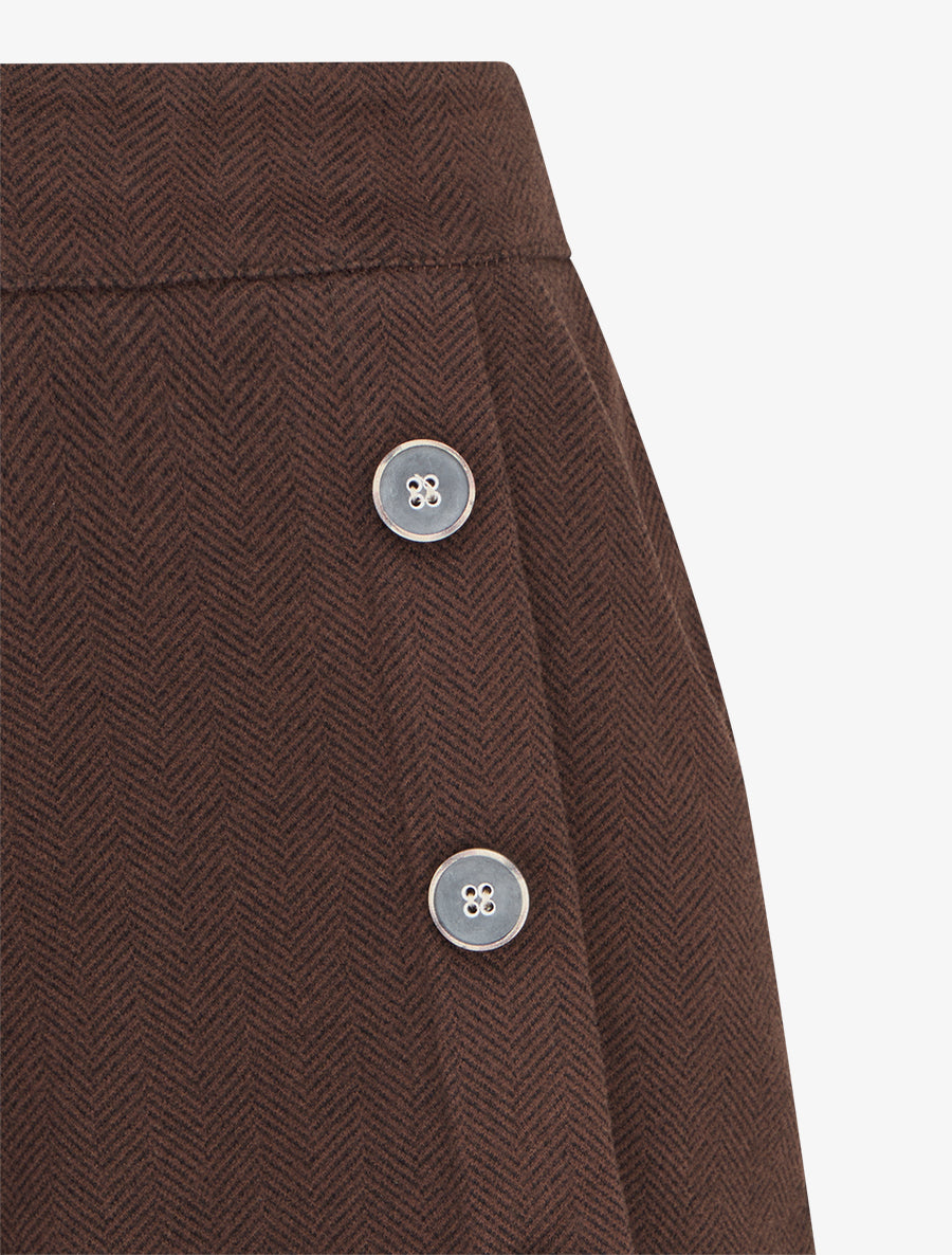 Short en feutrine à taille haute et boutons décoratifs - Marron - 3