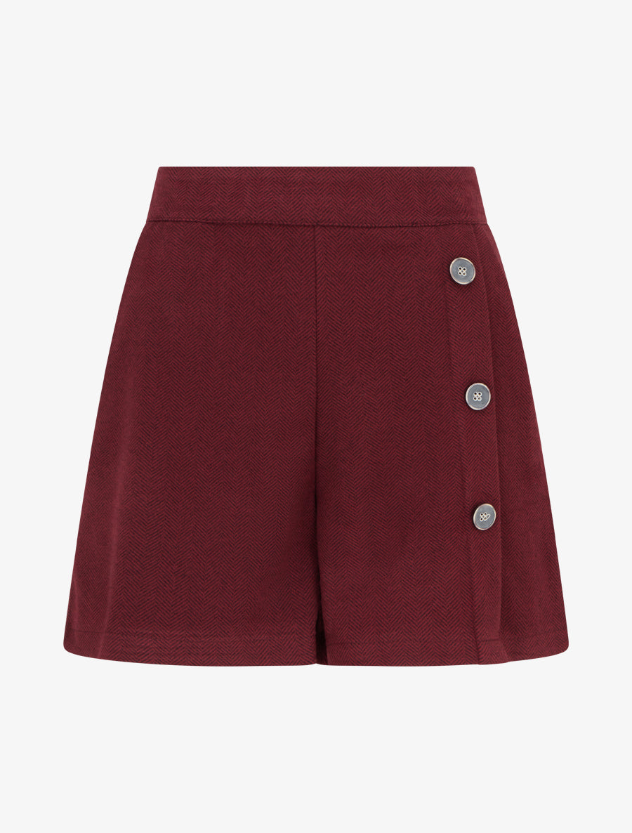 Short en feutrine à taille haute et boutons décoratifs - Bordeaux - 1