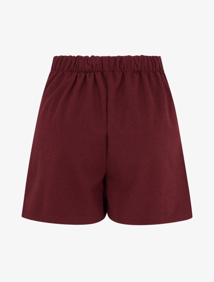 Short en feutrine à taille haute et boutons décoratifs - Bordeaux - 2