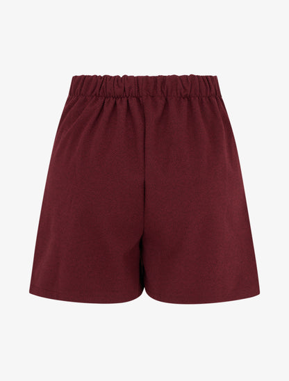 Short en feutrine à taille haute et boutons décoratifs - Bordeaux - 2