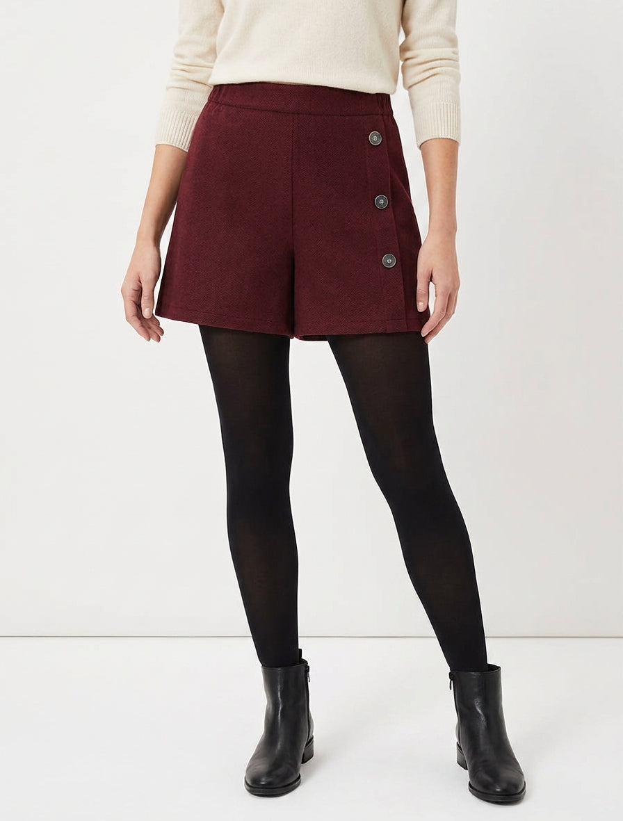 Short en feutrine taille haute à chevron - Bordeaux