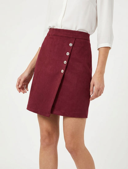 Jupe en suédine taille haute portefeuille - Bordeaux