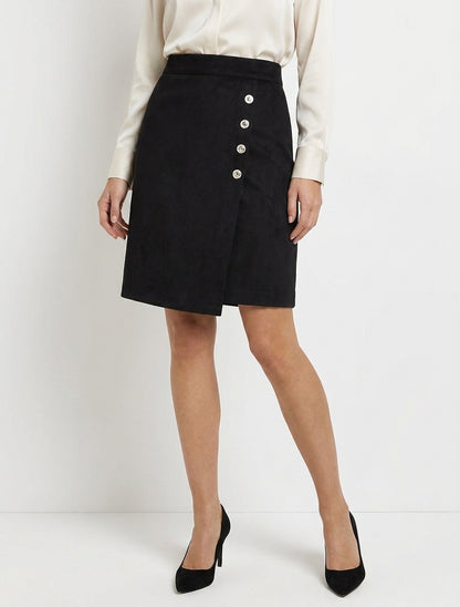 Jupe portefeuille taille haute - Noir