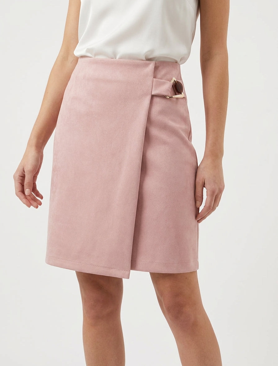 Jupe portefeuille taille haute en suédine - Rose