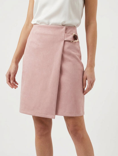 Jupe portefeuille taille haute en suédine - Rose