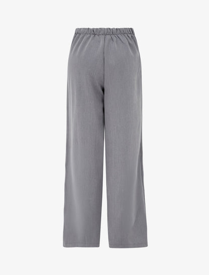 Pantalon ample taille haute à boutons décoratifs - Gris - 2