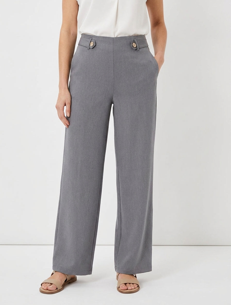 Pantalon fluide taille haute élastiquée - Gris