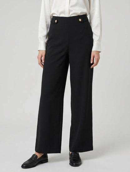 Pantalon fluide taille haute élastiquée - Noir