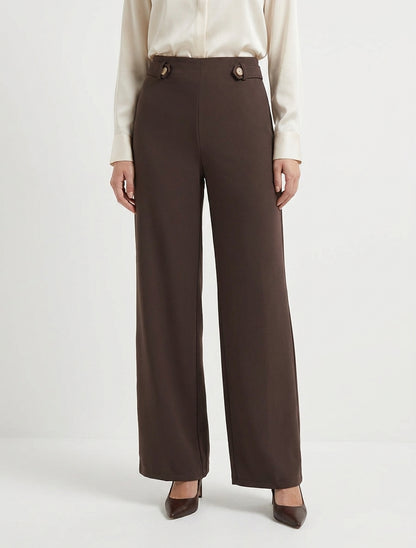Pantalon fluide taille haute élastiquée - Chocolat