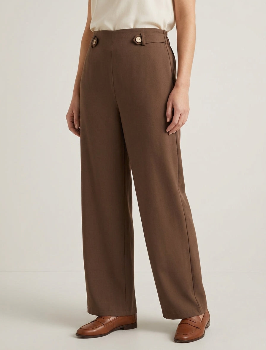 Pantalon fluide à pattes boutonnées - Marron