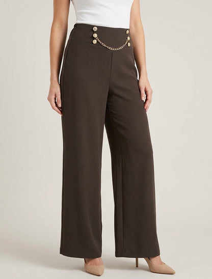 Pantalon fluide à boutons et chaîne - Marron