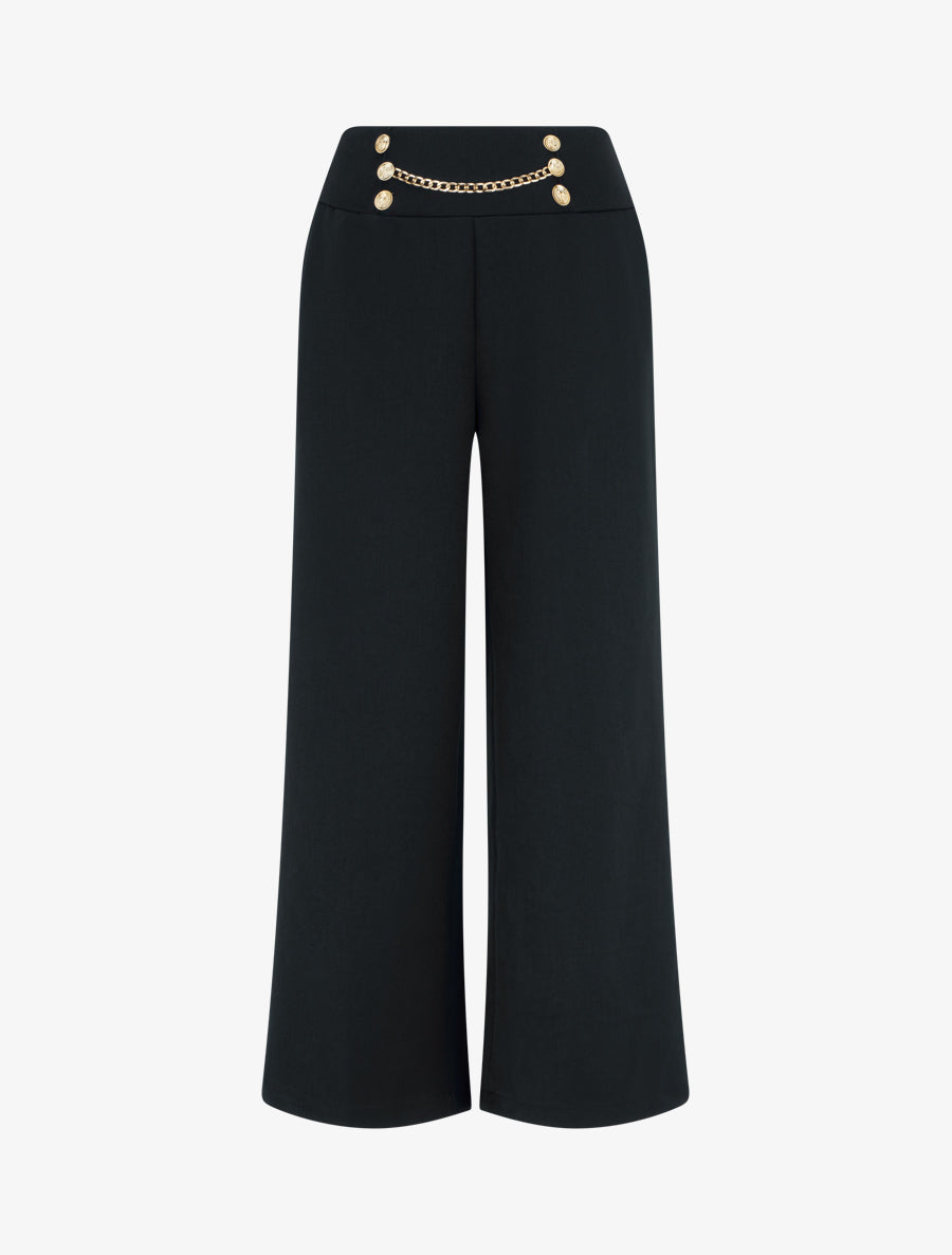 Pantalon taille haute à boutons et chaîne - Noir - 1