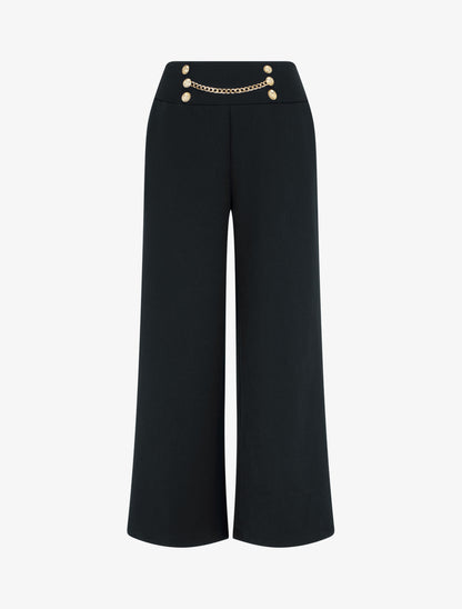 Pantalon taille haute à boutons et chaîne - Noir - 1