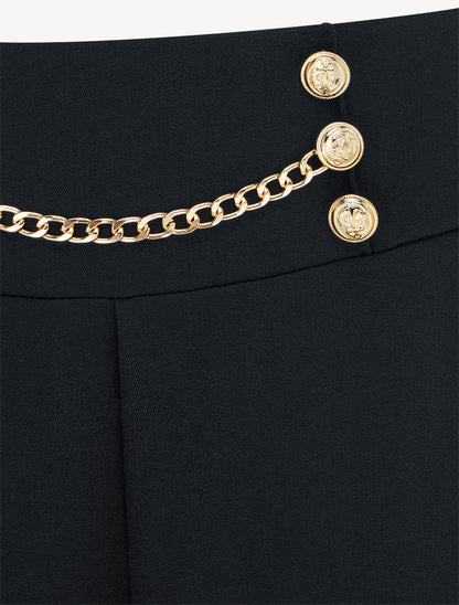 Pantalon taille haute à boutons et chaîne - Noir - 3