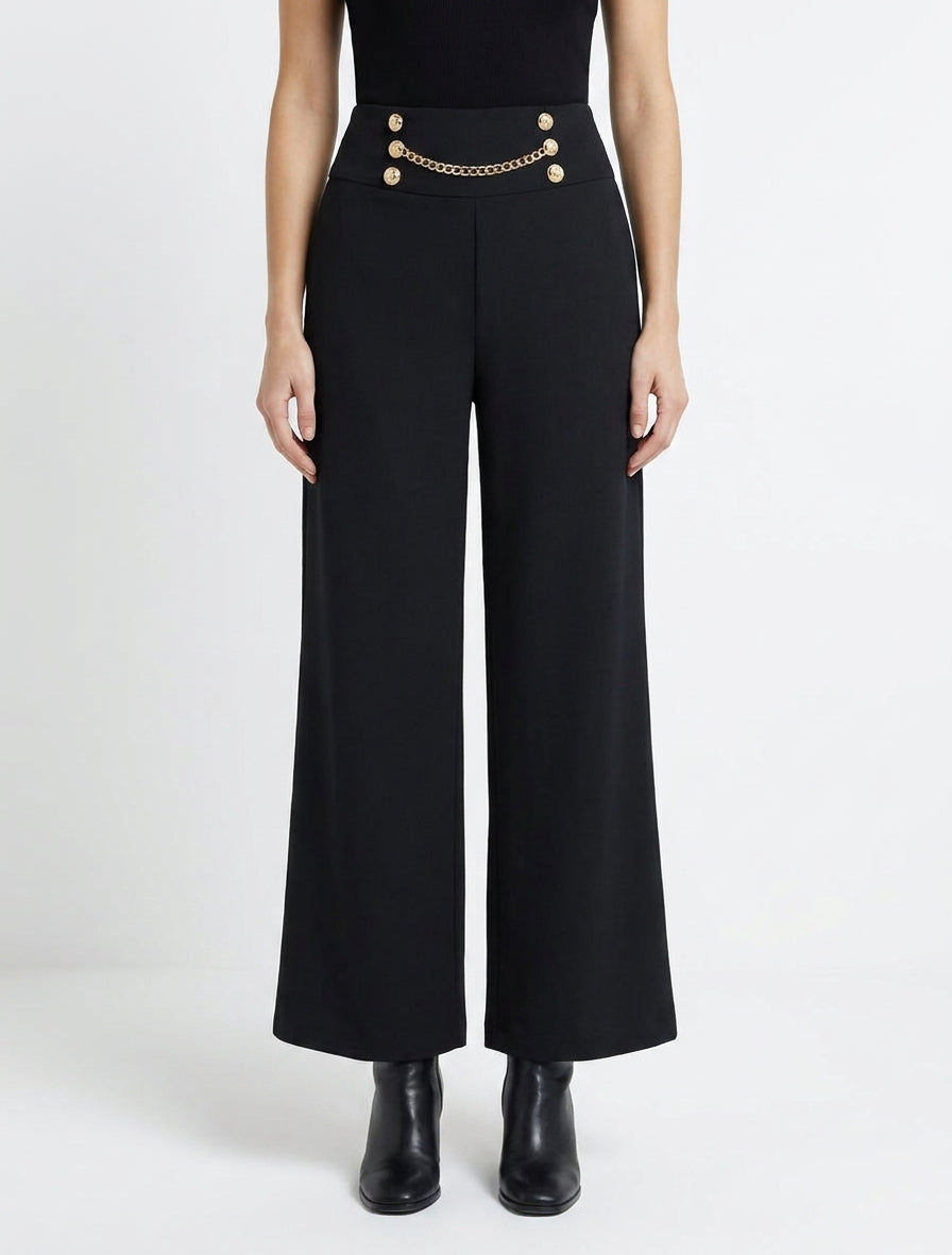 Pantalon fluide à chaîne décorative - Noir