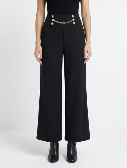 Pantalon fluide à chaîne décorative - Noir