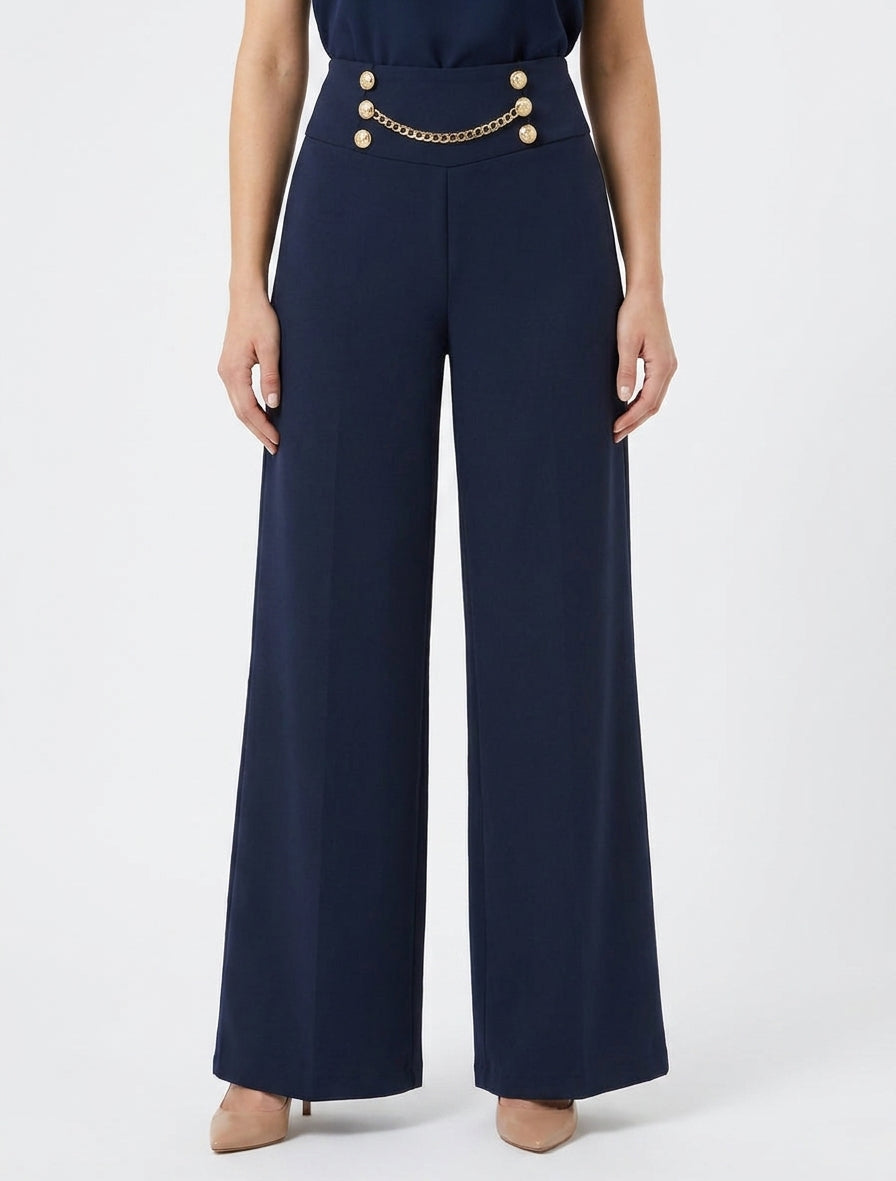 Pantalon fluide ample à chaîne - Marine