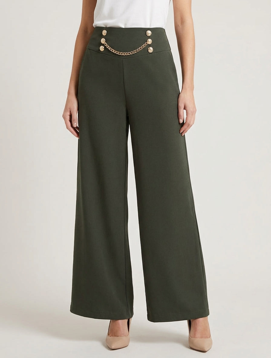 Pantalon fluide coupe ample à chaîne - Kaki