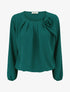 Top plissé à fleur en relief - Vert - 1