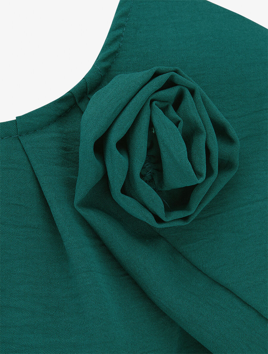 Top plissé à fleur en relief - Vert - 3