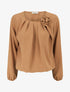 Top plissé à fleur en relief - Taupe - 4