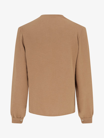 Blouse droite à col V en dentelle - Camel - 2
