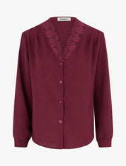 Blouse droite à col V en dentelle - Lie de vin - 1