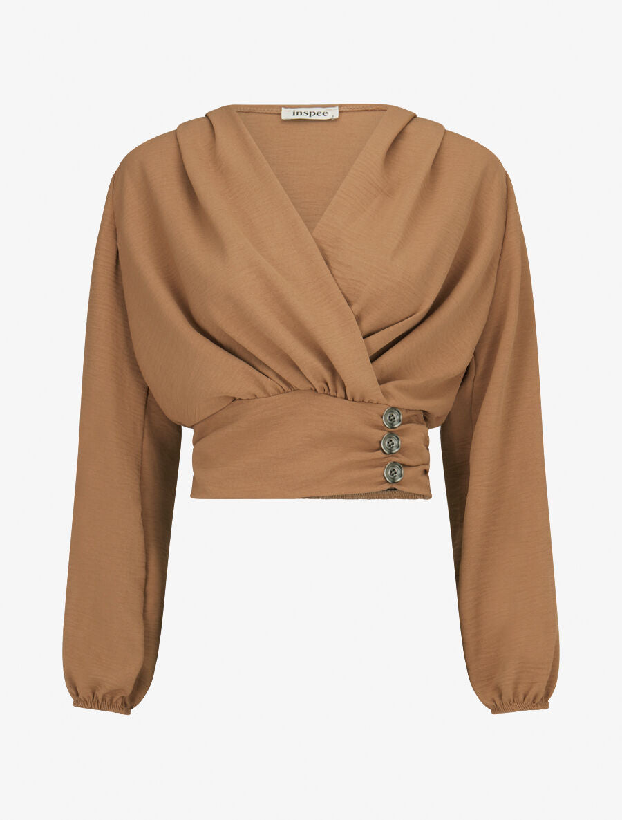 Crop top à col cache-coeur - Camel - 5
