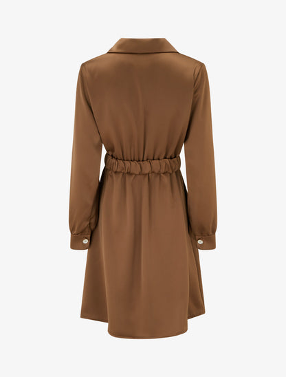 Robe satinée style chemise à manches longues - Camel - 2