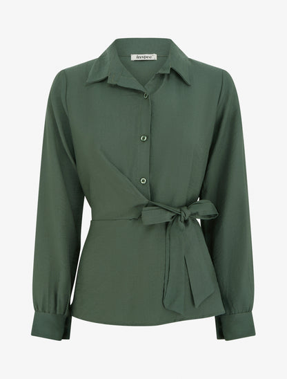 Top manches longues style chemise à nouer - Kaki - 1
