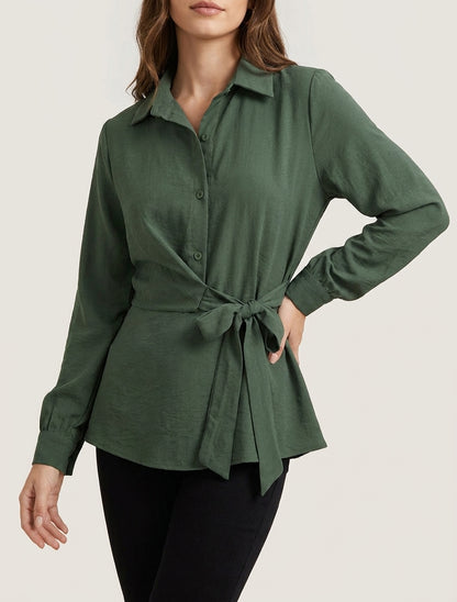 Top chemise taille élastiquée à nouer - Kaki