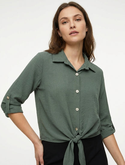 Chemise fluide à liens noués - Kaki