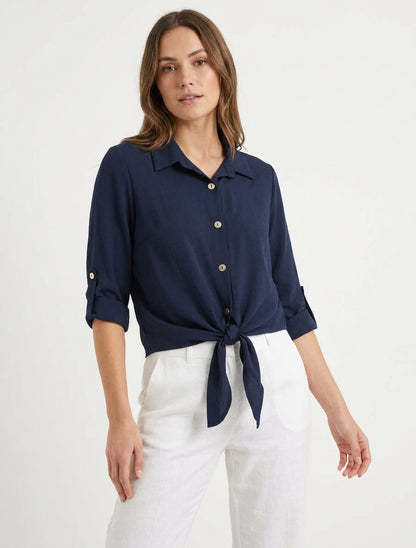 Chemise fluide à liens noués - Marine